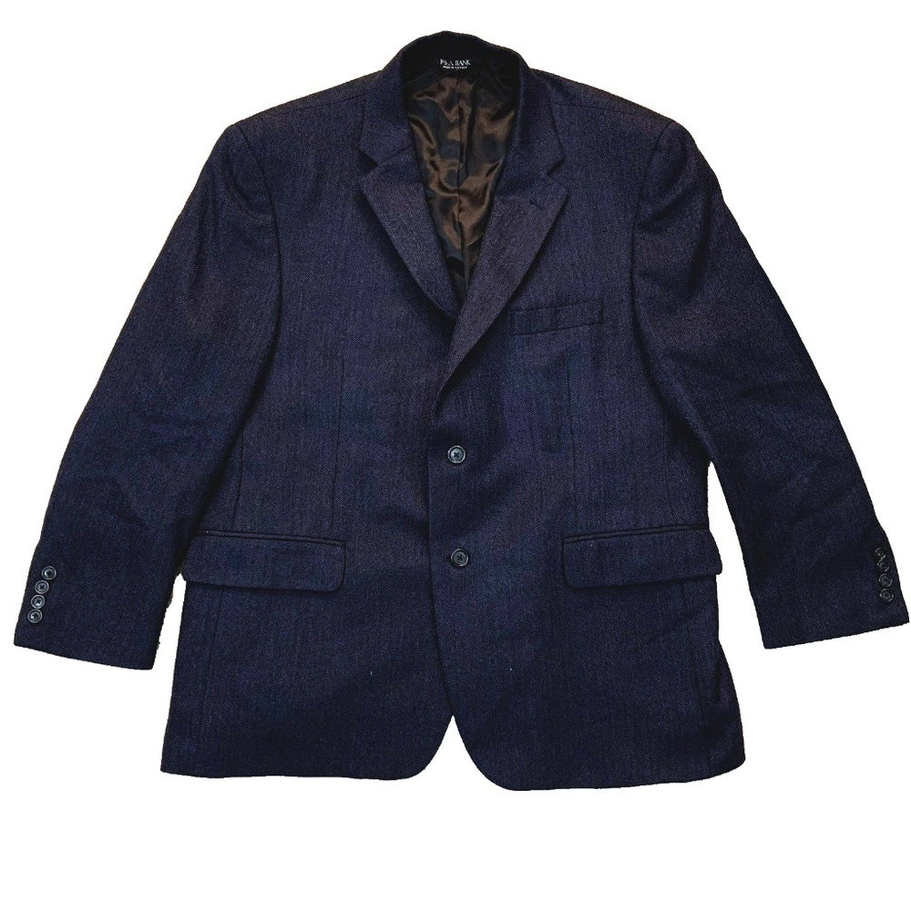 Jos A Bank Blazer Mens 46 SHORT Blue 100% Wool Button Sport Coat Jacket Suit Top